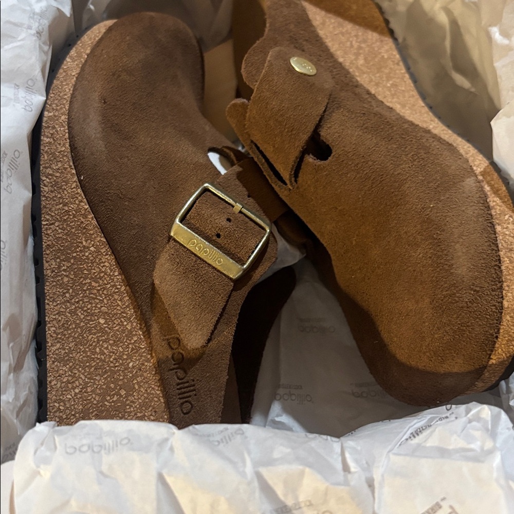 NIB  Women's Birkenstock Papillio Fanny Clogs Suede with Buckle Size 40 L-9